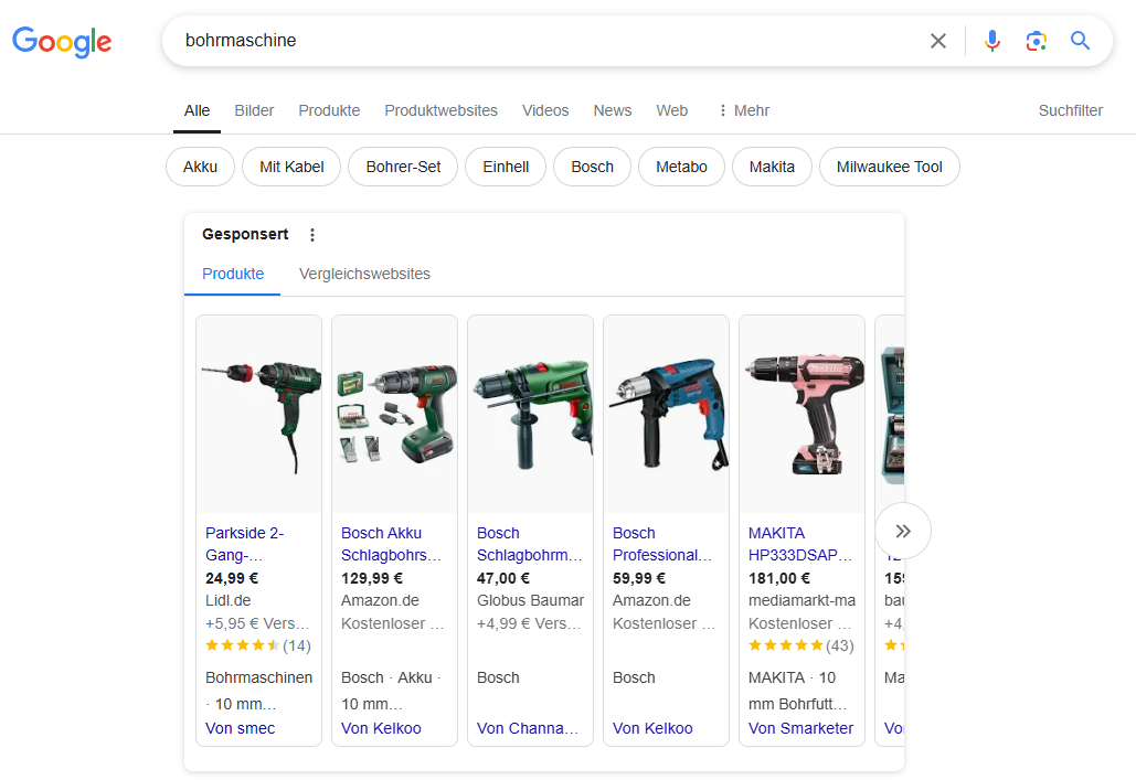 bohrmaschine google ads