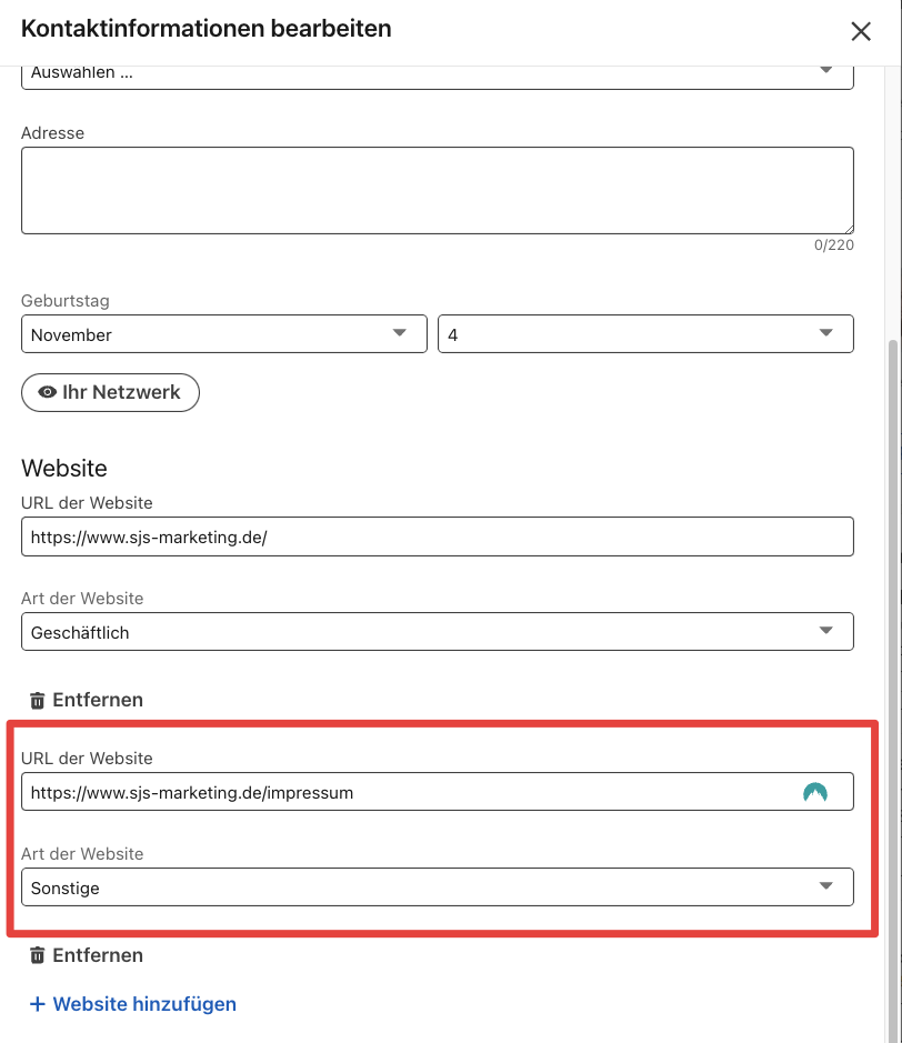 linkedin impressum hinzufügen